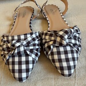 NWOT 7 Gingham Pointed Toe Slingback Flats Loafer Mules Black White Soda